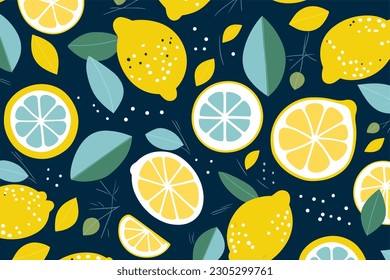 Tropical seamless pattern with yellow lemons. Fruit repeated background vector illustration 03