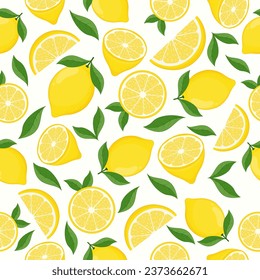 Patrón tropical sin costuras con limones amarillos. Fondo de fruta repetido. Ilustración vectorial para diseño e impresión