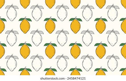 Patrón tropical sin costuras con limones amarillos. Fruta repetida de fondo. Ilustración vectorial para diseño e impresión.