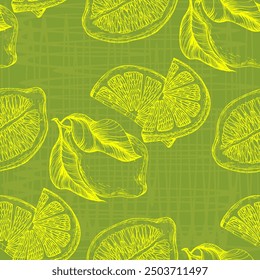 Tropical seamless pattern with yellow lemons. Hand-painted fruit lemon seamless pattern with colorful blooms, bright floral background. Botanical wallpaper. Fruit repeated background. 