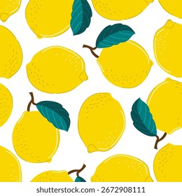 Patrón tropical sin fisuras con limones amarillos. Fondo de verano de frutas. Impresión botánica moderna brillante del Vector para el papel de embalaje, cubierta, tela