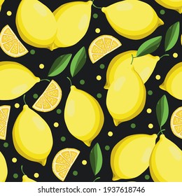 Tropical seamless pattern with yellow lemons.Vector illustration.