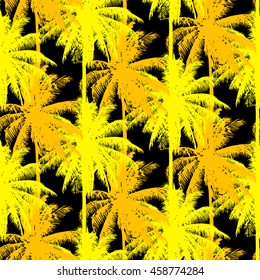tropical seamless pattern - yellow palms on a black background