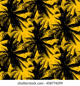 tropical seamless pattern - yellow palms on a black background