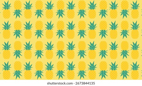 Tropical seamless pattern of yellow pineapples on a light background, perfect for fabric, wallpaper, and wrapping paper. Seamless pineapple pattern with a vibrant yellow background in a clean