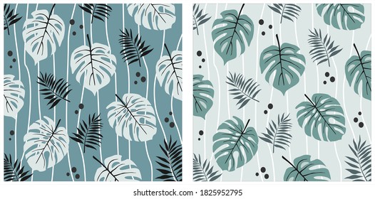 Patrones tropicales sin costura, monastera exótica, diseño moderno, decoración de palmeras