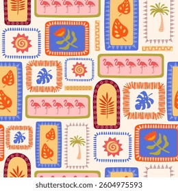 Tropical seamless summer ethnic pattern in retro style. African motifs. Vintage exotic print. Vector.