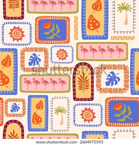 Tropical seamless summer ethnic pattern in retro style. African motifs. Vintage exotic print. Vector.