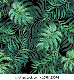 Tropical seamless vector pattern with jundle leaves. Summer backgtound.
