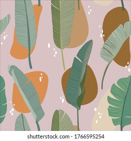 Tropical seamless vector pattern with jungle leaves banana palms  exotic print design textile and fashion