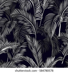 Tropical seamless wallpaper from branch and leaves Palms. Vector illustration.