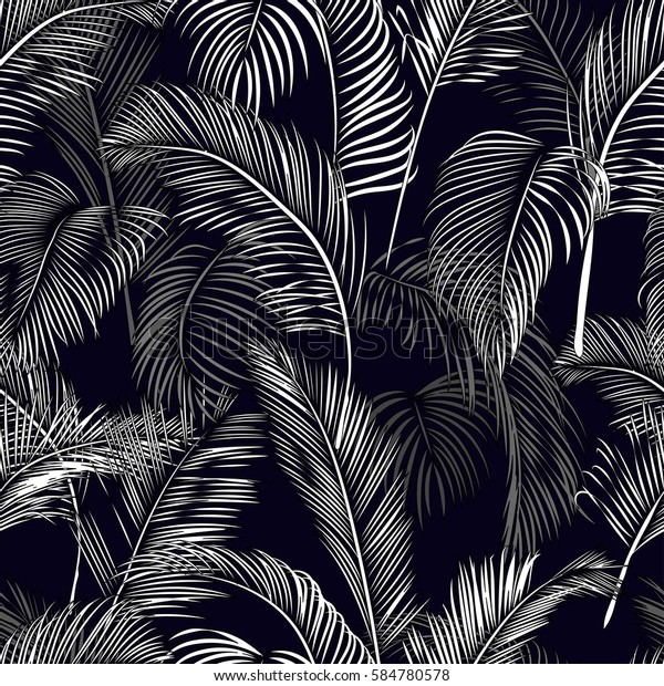 Tropical Seamless Wallpaper Branch Leaves Palms Image Vectorielle De Stock Libre De Droits