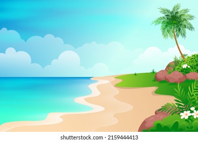 Tropical Seascape Blue Ocean Palm Tree Stock Vector (Royalty Free ...