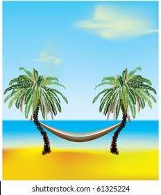 tropical seascape with palm trees and hammock