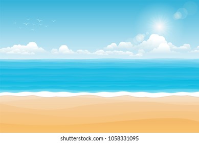 Tropical seascape,Illustration Summer beach on cloudy days.