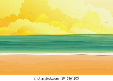 Tropical seascape,Illustration Summer beach on cloudy days.