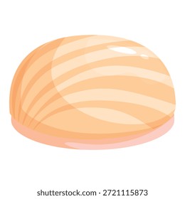 Concha tropical con surcos que crean un patrón de rayas, con un borde rosa, aislado sobre un fondo blanco