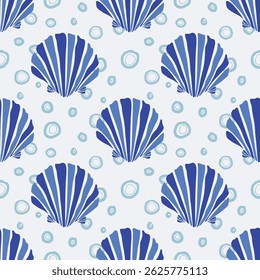 Tropical seashells seamless pattern. Mediterranean summer abstract background. Hawaii marine background.Vector folk art Hand drawn illustration for seasonal design, surface,textile,holiday vacation.
