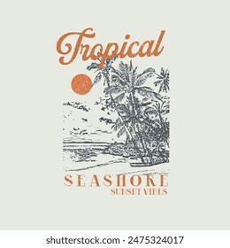 Tropical Seashore  sunset vibes summer beach poster graphic design