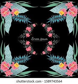 Tropical set of hand drawn floral frames. Jungle foliage illustration. Floral set. Design elements. Vector collection, isolated. Natural spring wedding card. Summer tropical leaf. Botanical frames