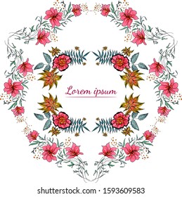Tropical set of hand drawn floral frames. Jungle foliage illustration. Floral set. Design elements. Vector collection, isolated. Natural spring wedding card. Summer tropical leaf. Botanical frames