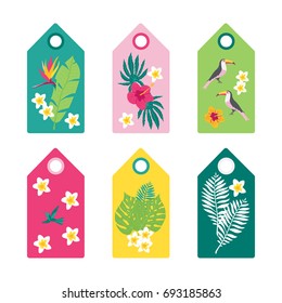 Tropical set of summer tags. Vector illustration