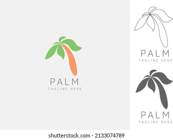 Tropical silhouette of single palm tree. Vector logo design template. Abstract icon and emblem of summer holidays, travel services, tropical spa and beauty.