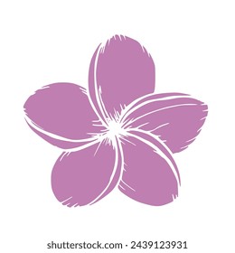 Tropical silhouette of vector plumeria flower illustration on isolated background. Beautiful botanical hand painted exotic frangipani. For designers, spa decoration, postcards, wedding, greetings