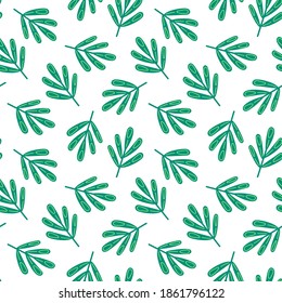 Tropisches, nahtloses Muster mit Farn in frisch grüner Farbe im flachen Doodle-Stil. Vektorgrafik für Stoffdrucke oder Wickelpapier, für Sommer-, Frühlings- oder Dschungelkonzepte.
