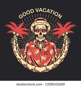 tropical skull with coconut trees. vector illustration