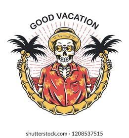 
tropical skull with coconut trees with a white background. vector illustration