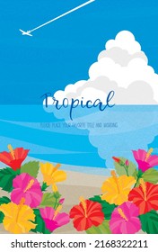 Tropical sky, clouds and hibiscus background material