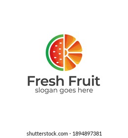 tropical slices  fresh fruit watermelon with orange logo design