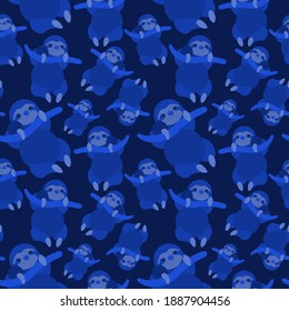 Tropical Sloth animals in abstract style on colorful blue background. Abstract background. Color cartoon vector. Watercolor abstract. Vintage vector illustration. 