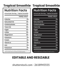Tropical Smoothie Nutrition Facts, Etiqueta de nutrição, fatos de nutrição chá trançado, calculadora de nutrição,
