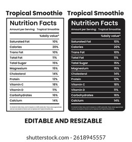 Tropical Smoothie Nutrition Facts, Etiqueta de nutrição, fatos de nutrição chá trançado, calculadora de nutrição,