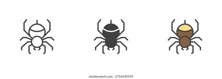 Icono de insecto araña tropical en línea, estilo colorido de contorno sólido y lleno. Icono de error dos veces como signo de Vector, símbolo, paquete de ilustración de color.