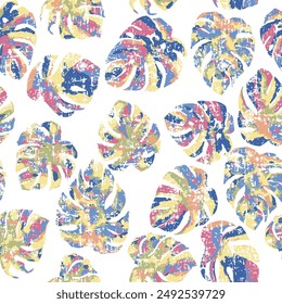 tropical Split multi Leaves plant botany watercolor painting pattern on white background. Modern tropical leaves pattern, great design for any purposes. 
