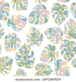 tropical Split pastel summer Leaves plant botany watercolor painting pattern on white background. Modern tropical leaves pattern, great design for any purposes. 