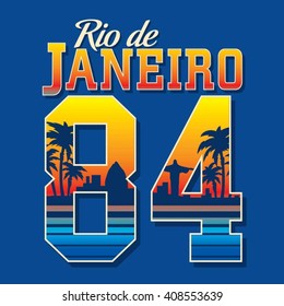 Tropical sport Rio de Jainero typography, t-shirt graphics, vectors