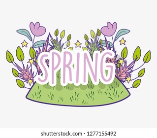 tropical spring flowers plants with leaves