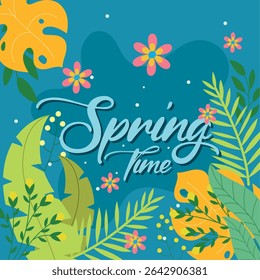 Tropical spring with foliage. Vector illustration