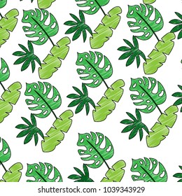 tropical spring leaves natural seamless pattern