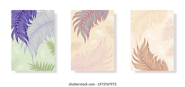 Tropical spring leaves vector illustration set Palm leaf sweet color abstract exotic luxury minimal island leaf summer modern floral modern template background for social media story.