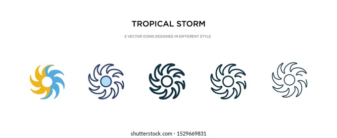 tropical storm icon in different style vector illustration. two colored and black tropical storm vector icons designed in filled, outline, line and stroke style can be used for web, mobile, ui