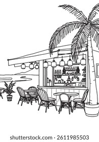 Tropical Street Café with Ocean Vibes