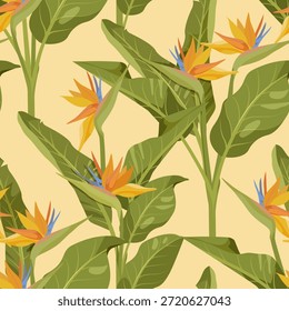 Flores tropicais Strelitzia: Ilustração vetor sem costura adequada para decorar têxteis, embalagens e papel de parede.