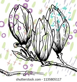 Tropical, stripe, animal motif. Seamless pattern line and crackle textures. Modern summer flower, leaf on abstract shape brush. Contrast vector background. Watercolor blobs and daubs, ink and stains.