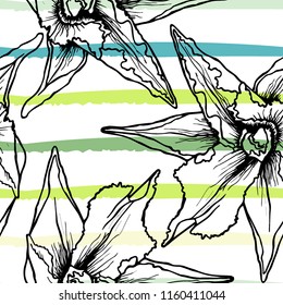 Tropical, stripe, animal motif. Seamless pattern line and crackle textures. Modern summer flower, leaf on abstract shape brush. Contrast vector background. Watercolor blobs and daubs, ink and stains.