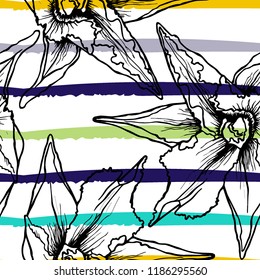 Tropical, stripe, animal motif. Seamless pattern line and crackle textures. Modern summer flower, leaf on abstract shape brush. Contrast vector background. Watercolor blobs and daubs, ink and stains.